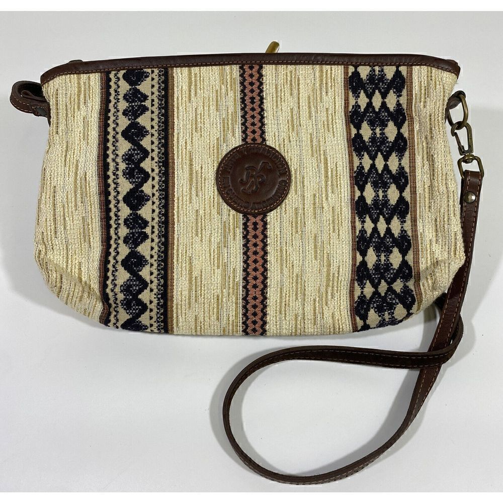 BOHO CUERO ARGENTINA ARTE Y TRADITION Woven Textile/BROWN LEATHER Purse Bag